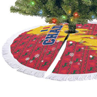 Chad Christmas Tree Skirt with Red-Yellow Festive Pattern, National Coat of Arms, and Snowflake Accents - Wonder Print Shop