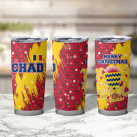 Chad Christmas Tumbler Cup with Red-Yellow Festive Pattern, National Coat of Arms, and Snowflake Accents - Wonder Print Shop