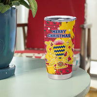 Chad Christmas Tumbler Cup with Red-Yellow Festive Pattern, National Coat of Arms, and Snowflake Accents - Wonder Print Shop