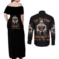 It's The Most Wonderful Time Halloween Couples Matching Off Shoulder Maxi Dress and Long Sleeve Button Shirt - Wonder Print Shop