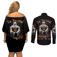 It's The Most Wonderful Time Halloween Couples Matching Short Sleeve Bodycon Dress and Long Sleeve Button Shirt - Wonder Print Shop