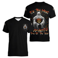 It's The Most Wonderful Time Halloween Women V Neck T Shirt - Wonder Print Shop