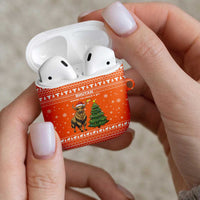 Bhutan Christmas AirPods Case with Takin Santa Hat Christmas Tree and Snowflake Pattern in Orange - Wonder Print Shop