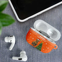 Bhutan Christmas AirPods Case with Takin Santa Hat Christmas Tree and Snowflake Pattern in Orange - Wonder Print Shop
