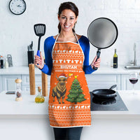 Bhutan Christmas Apron with Takin Santa Hat Christmas Tree and Snowflake Pattern in Orange - Wonder Print Shop