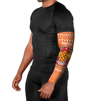Bhutan Christmas Arm Sleeves with Takin Santa Hat Christmas Tree and Snowflake Pattern in Orange - Wonder Print Shop