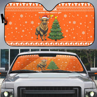 Bhutan Christmas Auto Sun Shade with Takin Santa Hat Christmas Tree and Snowflake Pattern in Orange - Wonder Print Shop
