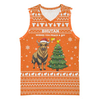 Bhutan Christmas Basketball Jersey with Takin Santa Hat Christmas Tree and Snowflake Pattern in Orange - Wonder Print Shop