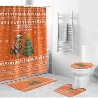 Bhutan Christmas Bathroom Set with Takin Santa Hat Christmas Tree and Snowflake Pattern in Orange - Wonder Print Shop