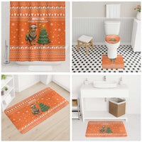Bhutan Christmas Bathroom Set with Takin Santa Hat Christmas Tree and Snowflake Pattern in Orange - Wonder Print Shop