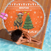 Bhutan Christmas Beach Blanket with Takin Santa Hat Christmas Tree and Snowflake Pattern in Orange - Wonder Print Shop