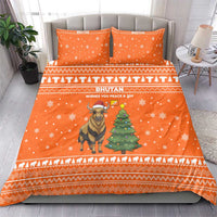 Bhutan Christmas Bedding Set with Takin Santa Hat Christmas Tree and Snowflake Pattern in Orange - Wonder Print Shop