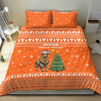 Bhutan Christmas Bedding Set with Takin Santa Hat Christmas Tree and Snowflake Pattern in Orange - Wonder Print Shop