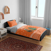 Bhutan Christmas Bedding Set with Takin Santa Hat Christmas Tree and Snowflake Pattern in Orange - Wonder Print Shop