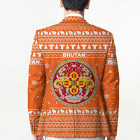 Bhutan Christmas Blazer with Takin Santa Hat Christmas Tree and Snowflake Pattern in Orange - Wonder Print Shop