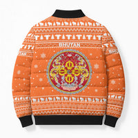 Bhutan Christmas Bomber Puffer Jacket with Takin Santa Hat Christmas Tree and Snowflake Pattern in Orange - Wonder Print Shop