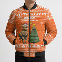 Bhutan Christmas Bomber Puffer Jacket with Takin Santa Hat Christmas Tree and Snowflake Pattern in Orange - Wonder Print Shop