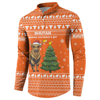 Bhutan Christmas Button Sweatshirt with Takin Santa Hat Christmas Tree and Snowflake Pattern in Orange - Wonder Print Shop