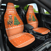 Bhutan Christmas Car Seat Cover with Takin Santa Hat Christmas Tree and Snowflake Pattern in Orange - Wonder Print Shop