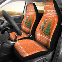 Bhutan Christmas Car Seat Cover with Takin Santa Hat Christmas Tree and Snowflake Pattern in Orange - Wonder Print Shop