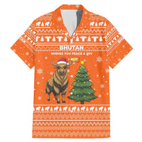 Bhutan Christmas Family Matching Mermaid Dress and Hawaiian Shirt with Takin Santa Hat Christmas Tree and Snowflake Pattern in Orange - Wonder Print Shop