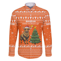 Bhutan Christmas Family Matching Mermaid Dress and Hawaiian Shirt with Takin Santa Hat Christmas Tree and Snowflake Pattern in Orange - Wonder Print Shop