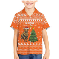 Bhutan Christmas Family Matching Mermaid Dress and Hawaiian Shirt with Takin Santa Hat Christmas Tree and Snowflake Pattern in Orange - Wonder Print Shop