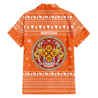 Bhutan Christmas Family Matching Off The Shoulder Long Sleeve Dress and Hawaiian Shirt with Takin Santa Hat Christmas Tree and Snowflake Pattern in Orange - Wonder Print Shop