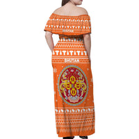 Bhutan Christmas Family Matching Off Shoulder Maxi Dress and Hawaiian Shirt with Takin Santa Hat Christmas Tree and Snowflake Pattern in Orange - Wonder Print Shop