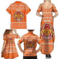 Bhutan Christmas Family Matching Summer Maxi Dress and Hawaiian Shirt with Takin Santa Hat Christmas Tree and Snowflake Pattern in Orange - Wonder Print Shop