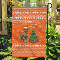 Bhutan Christmas Garden Flag with Takin Santa Hat Christmas Tree and Snowflake Pattern in Orange - Wonder Print Shop