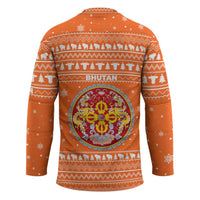 Bhutan Christmas Hockey Jersey with Takin Santa Hat Christmas Tree and Snowflake Pattern in Orange - Wonder Print Shop