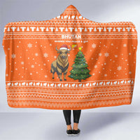 Bhutan Christmas Hooded Blanket with Takin Santa Hat Christmas Tree and Snowflake Pattern in Orange - Wonder Print Shop