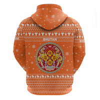 Bhutan Christmas Hoodie with Takin Santa Hat Christmas Tree and Snowflake Pattern in Orange - Wonder Print Shop