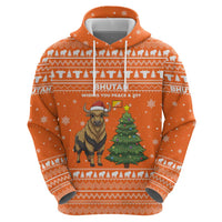 Bhutan Christmas Hoodie with Takin Santa Hat Christmas Tree and Snowflake Pattern in Orange - Wonder Print Shop