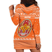 Bhutan Christmas Hoodie Dress with Takin Santa Hat Christmas Tree and Snowflake Pattern in Orange - Wonder Print Shop