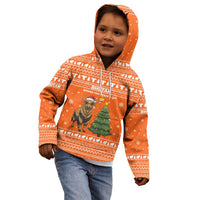 Bhutan Christmas Kid Hoodie with Takin Santa Hat Christmas Tree and Snowflake Pattern in Orange - Wonder Print Shop