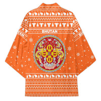 Bhutan Christmas Kimono with Takin Santa Hat Christmas Tree and Snowflake Pattern in Orange - Wonder Print Shop