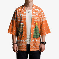 Bhutan Christmas Kimono with Takin Santa Hat Christmas Tree and Snowflake Pattern in Orange - Wonder Print Shop