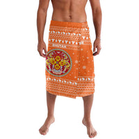 Bhutan Christmas Lavalava with Takin Santa Hat Christmas Tree and Snowflake Pattern in Orange - Wonder Print Shop