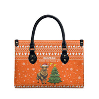 Bhutan Christmas Leather Bag with Takin Santa Hat Christmas Tree and Snowflake Pattern in Orange - Wonder Print Shop