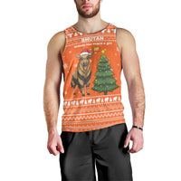 Bhutan Christmas Men Tank Top with Takin Santa Hat Christmas Tree and Snowflake Pattern in Orange - Wonder Print Shop