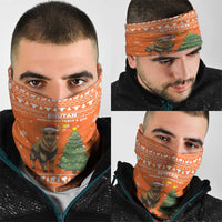 Bhutan Christmas Neck Gaiter with Takin Santa Hat Christmas Tree and Snowflake Pattern in Orange - Wonder Print Shop