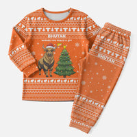 Bhutan Christmas Pajama Set with Takin Santa Hat Christmas Tree and Snowflake Pattern in Orange - Wonder Print Shop