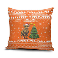Bhutan Christmas Pillow Cover with Takin Santa Hat Christmas Tree and Snowflake Pattern in Orange - Wonder Print Shop