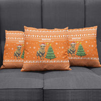 Bhutan Christmas Pillow Cover with Takin Santa Hat Christmas Tree and Snowflake Pattern in Orange - Wonder Print Shop