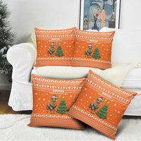 Bhutan Christmas Pillow Cover with Takin Santa Hat Christmas Tree and Snowflake Pattern in Orange - Wonder Print Shop