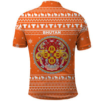Bhutan Christmas Polo Shirt with Takin Santa Hat Christmas Tree and Snowflake Pattern in Orange - Wonder Print Shop
