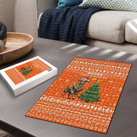 Bhutan Christmas Puzzle with Takin Santa Hat Christmas Tree and Snowflake Pattern in Orange - Wonder Print Shop