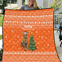 Bhutan Christmas Quilt with Takin Santa Hat Christmas Tree and Snowflake Pattern in Orange - Wonder Print Shop